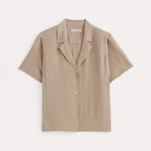 Everlane Women's Notch Shirt in Washable Silk Blouse in Burnt Sugar, Size 4 - Picture 2 of 7